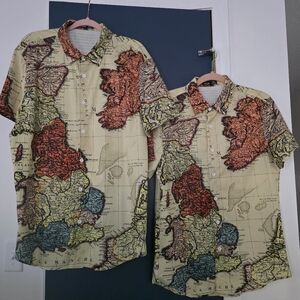 Matching Beige Map Print Shirts For Besties Or Couples